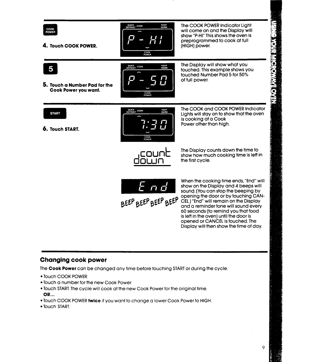 Whirlpool MW8550XS manual Changing cook power 