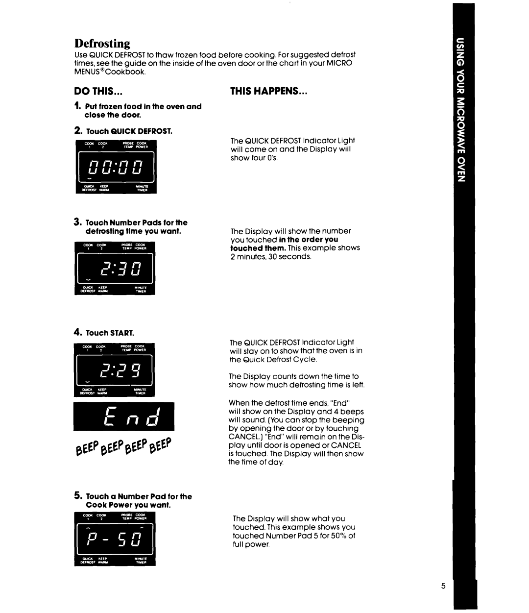 Whirlpool MW8570XR manual Defrosting 