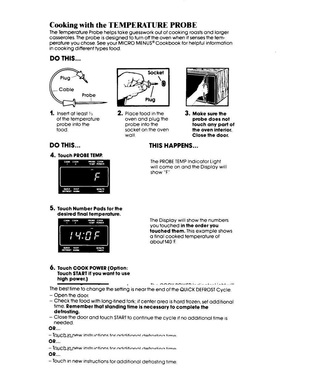 Whirlpool MW8570XR manual Cooking with the Temperature Probe 