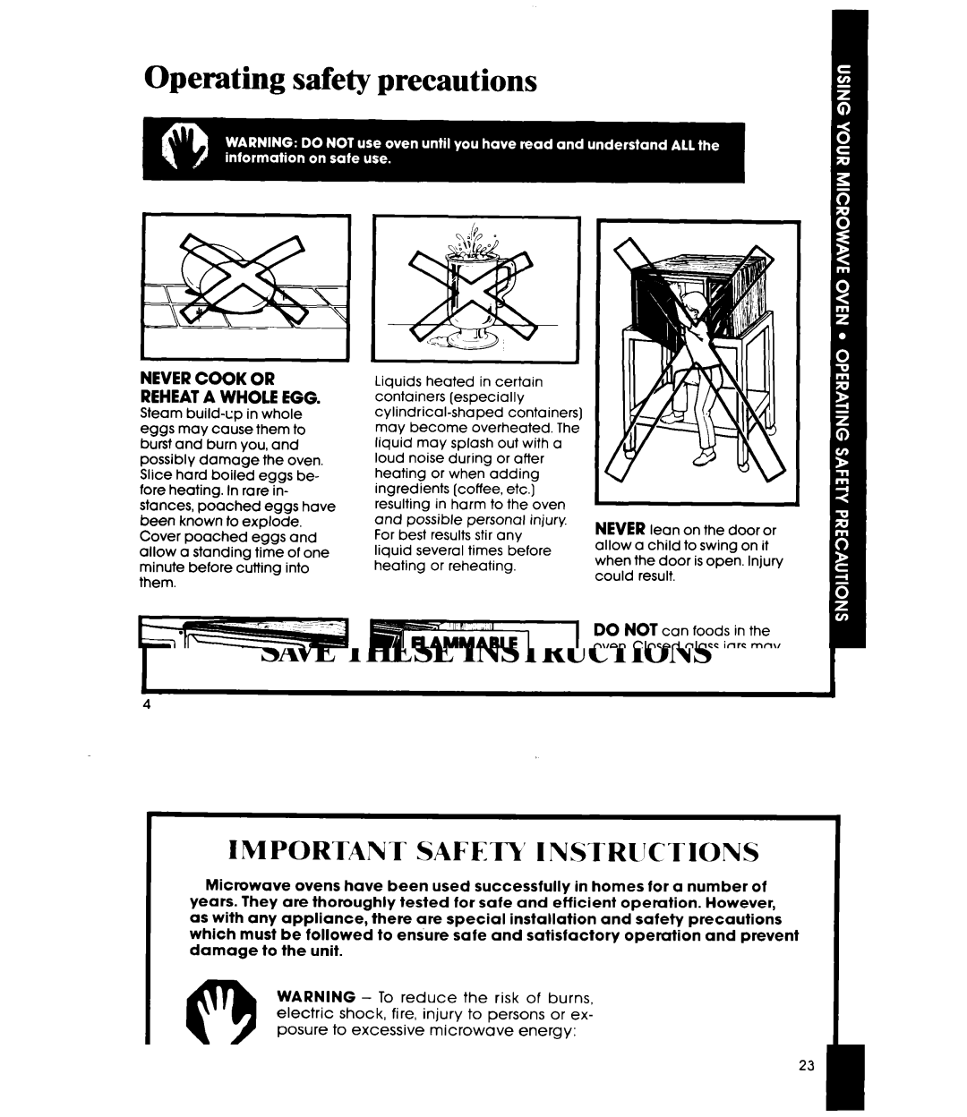 Whirlpool MW8570XR manual Operating safety precautions, Nevercook or Reheata Whole EGG 