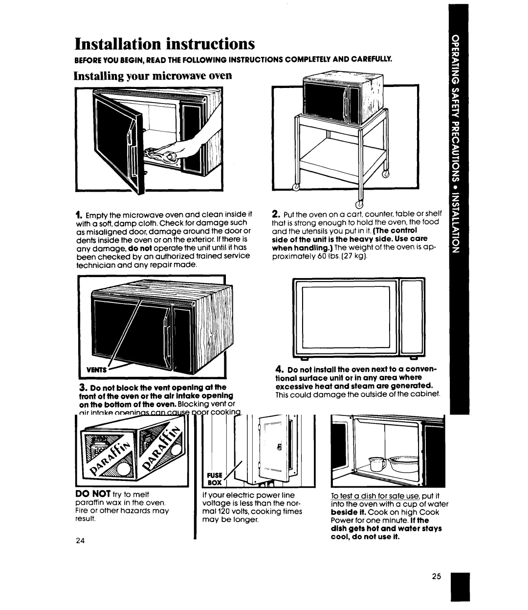 Whirlpool MW8570XR manual Installation instructions, Installing your microwave oven 