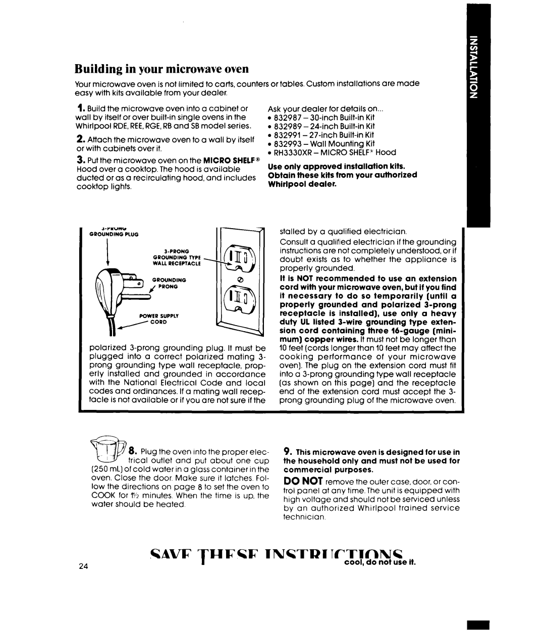 Whirlpool MW8570XR manual Building in your microwave oven 