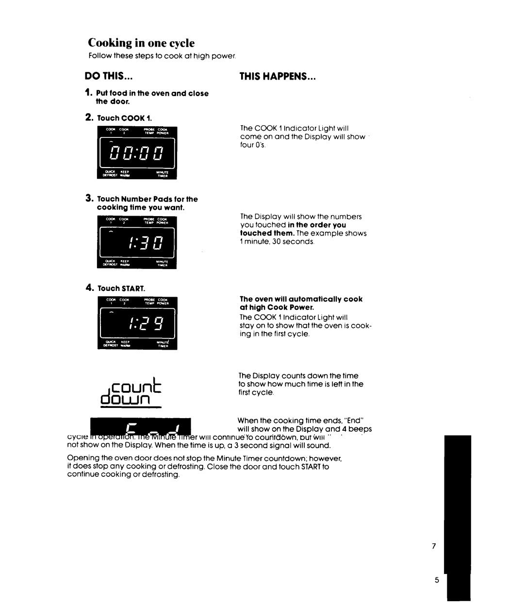 Whirlpool MW8570XR manual Cooking in one cycle, DQWtl, Changing ihe cooking time 