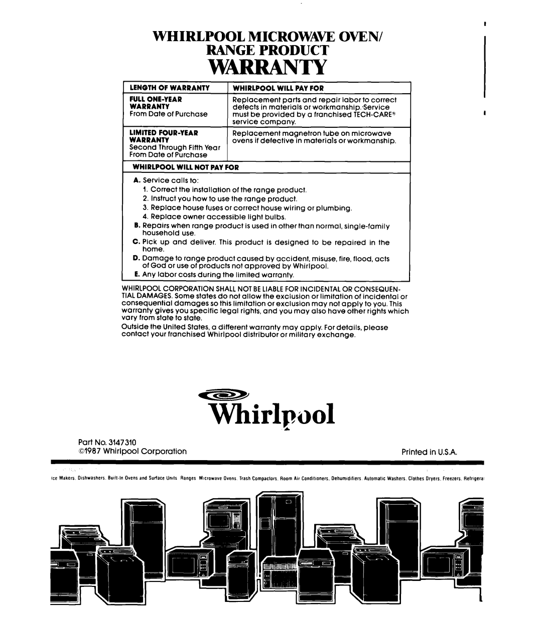 Whirlpool MW8570XR manual Whirlpool, W-Ty, WHIRLPOOL MICROWAm OVEN RANGE PRODUCT 