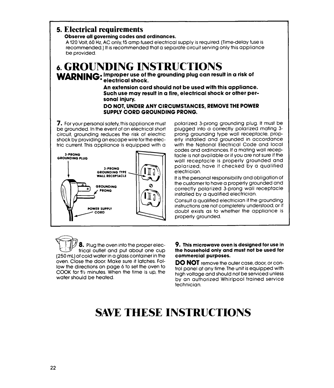 Whirlpool MW8580XP, MW856EXP manual Grounding Instructions, Saw These Instructions, Electrical requirements 