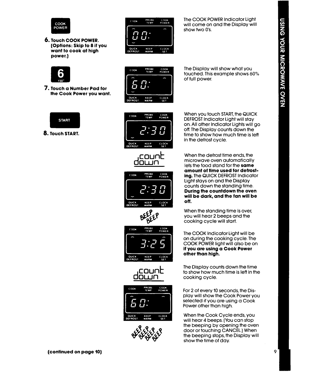 Whirlpool MW865EXR, MW8600XR, MW8650XR manual Count down 