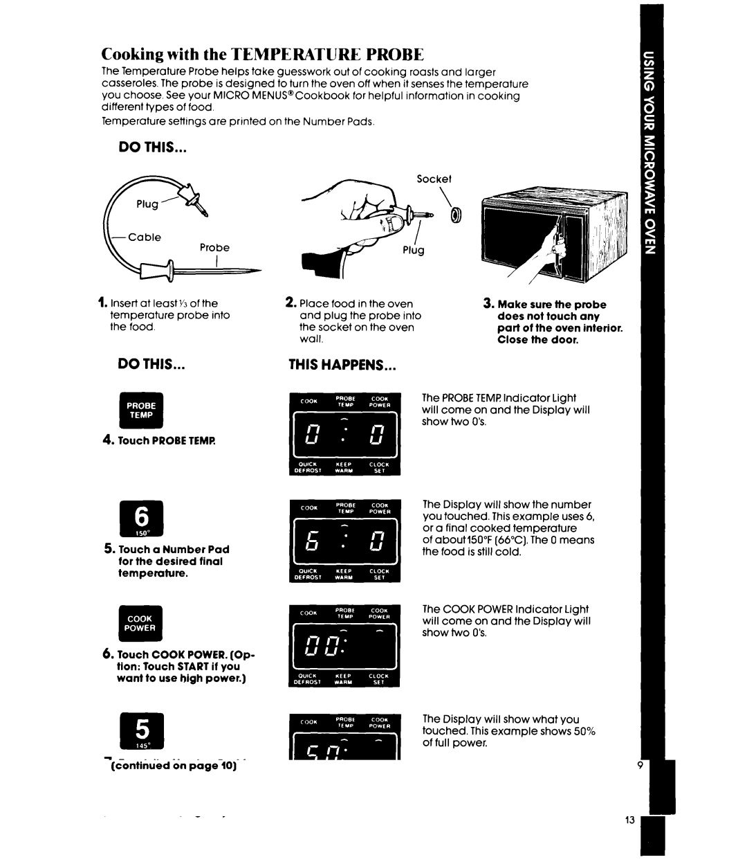 Whirlpool MW8650XR, MW8600XR, MW865EXR manual Cooking with the Temperature Probe 