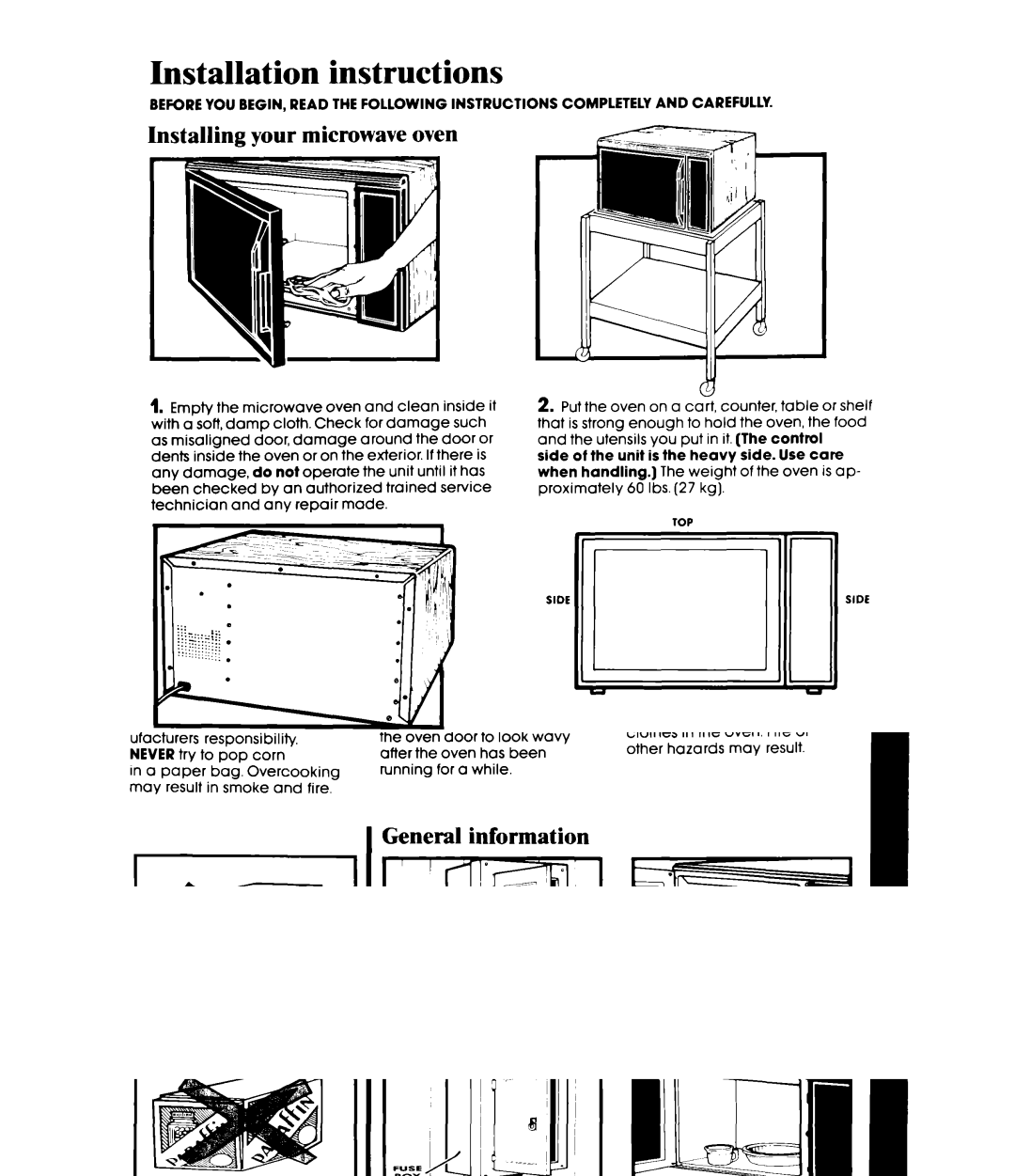 Whirlpool MW8650XR, MW8600XR, MW865EXR manual Installation instructions, Installing your microwave oven 