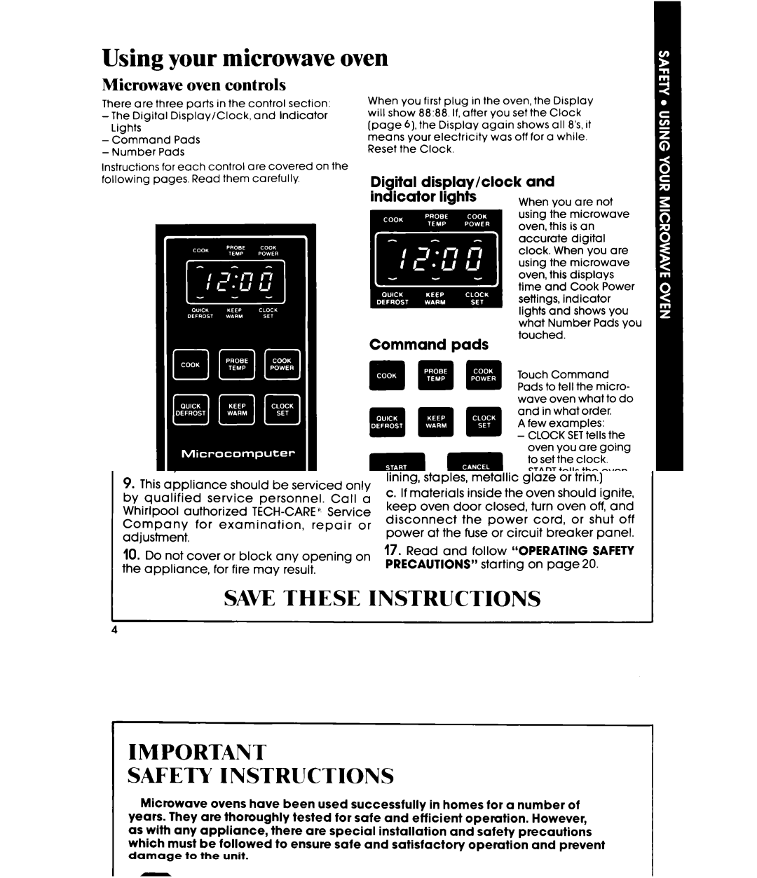 Whirlpool MW865EXR, MW8600XR, MW8650XR manual Using your microwave oven, Microwave oven controls, Command pads, Number pads 