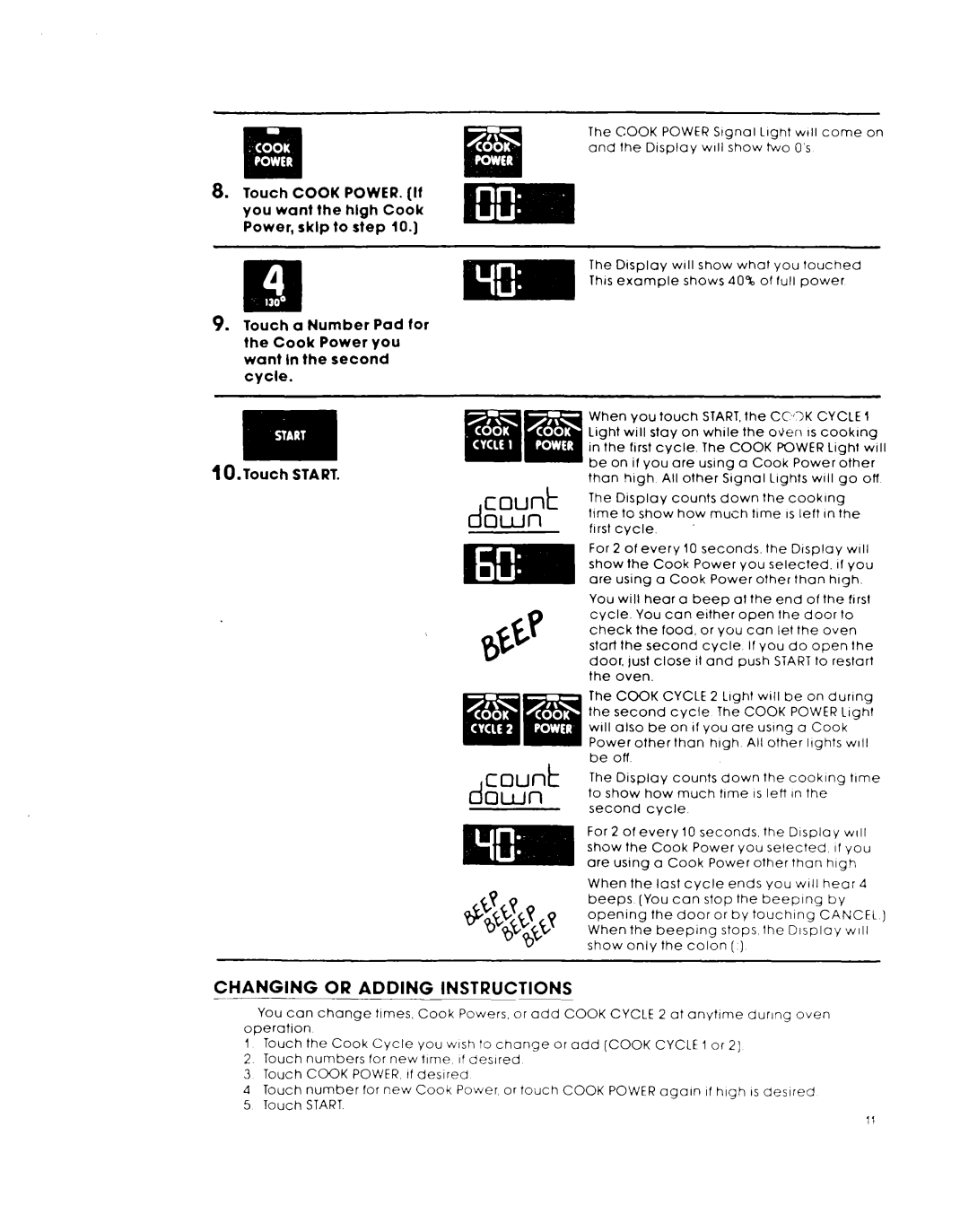 Whirlpool MW8650XL warranty Or Adding Instructions, Wiii, Cook Cycle, Cook Power 