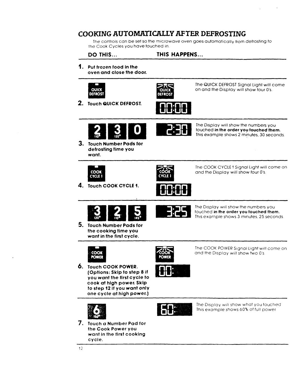 Whirlpool MW8650XL warranty Cookingautomaticallyafterdefrosting, Touch Number Pads for Defrosting time you want 