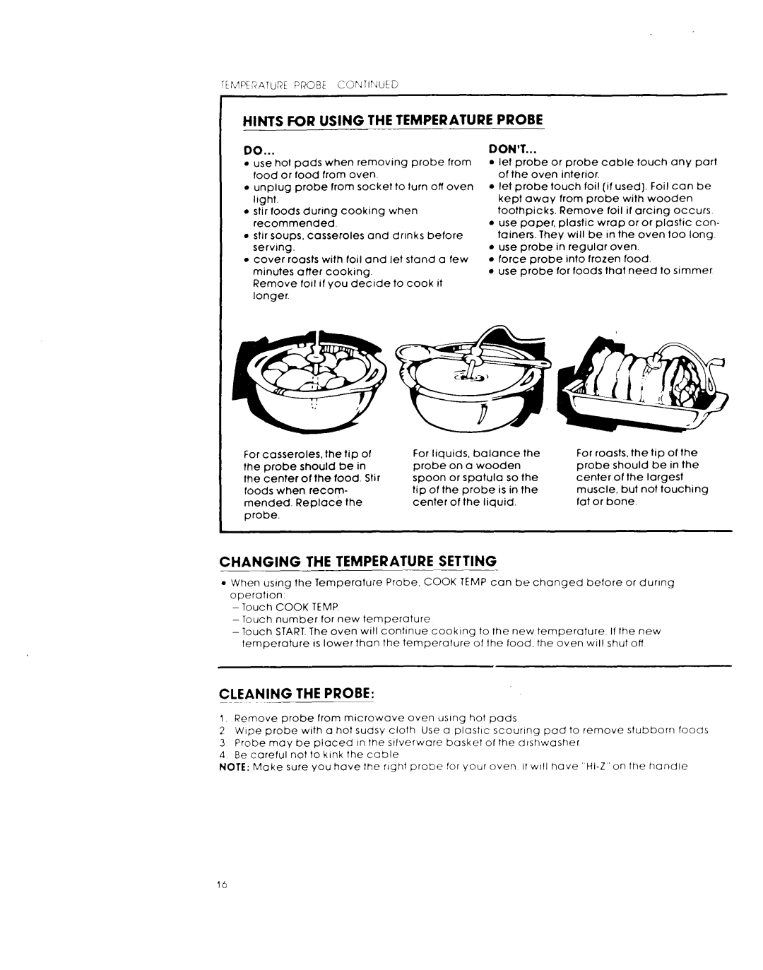 Whirlpool MW8650XL warranty Hints for Using the Temperature Probe, Do...Don’T, Cook Temp 