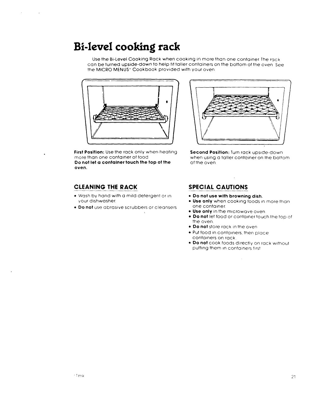 Whirlpool MW8650XL warranty Cooking Rack, Cleaning the Rack, Micro MENUS’ 