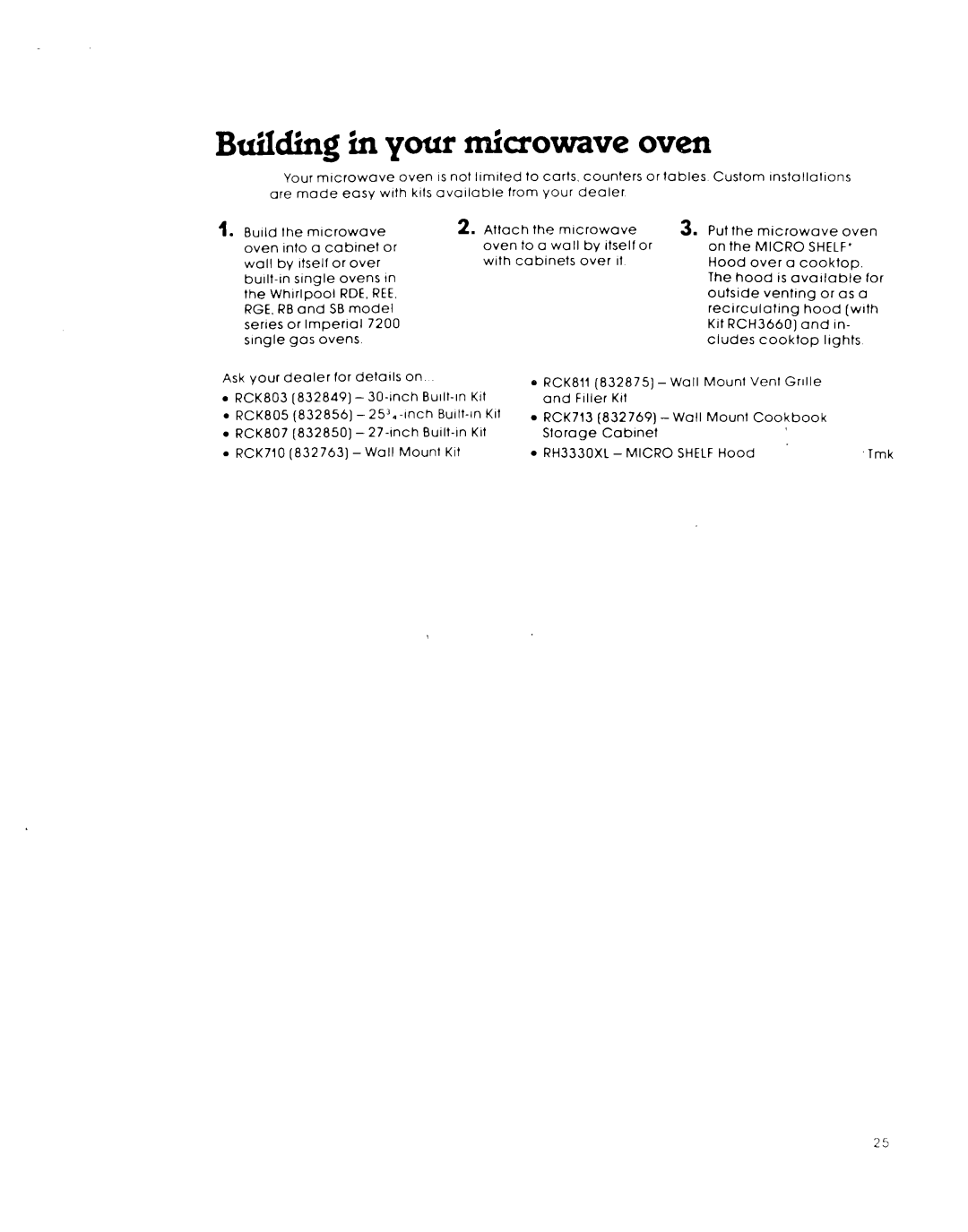 Whirlpool MW8650XL warranty Building in your microwave oven 