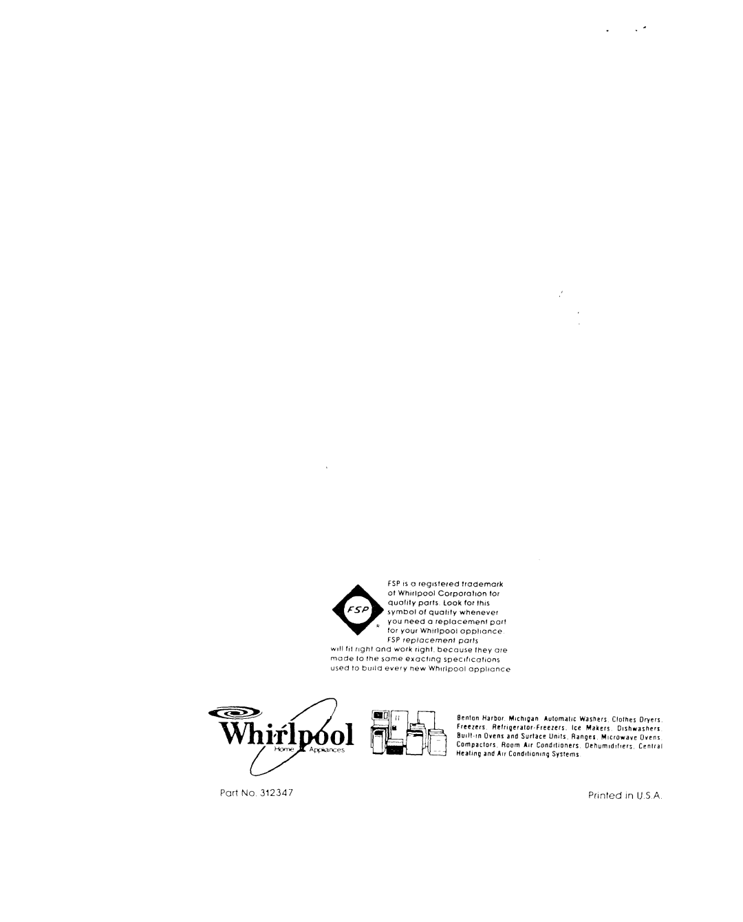 Whirlpool MW8650XL warranty Fsp 