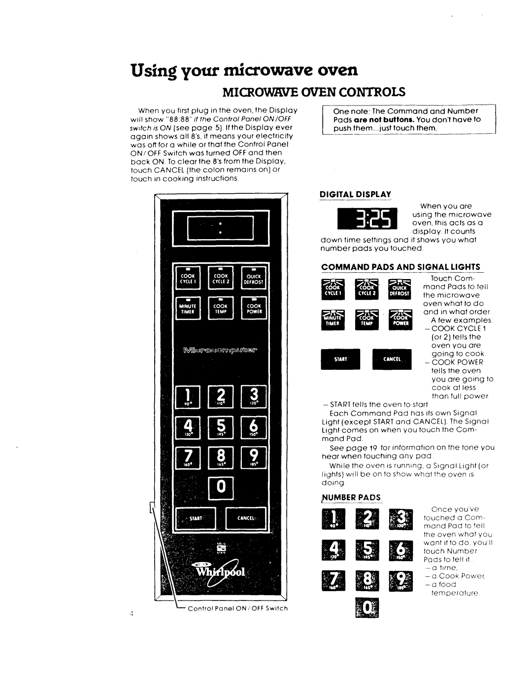 Whirlpool MW8650XL warranty Using your mbowave oven, Microwwe Oven Controls 