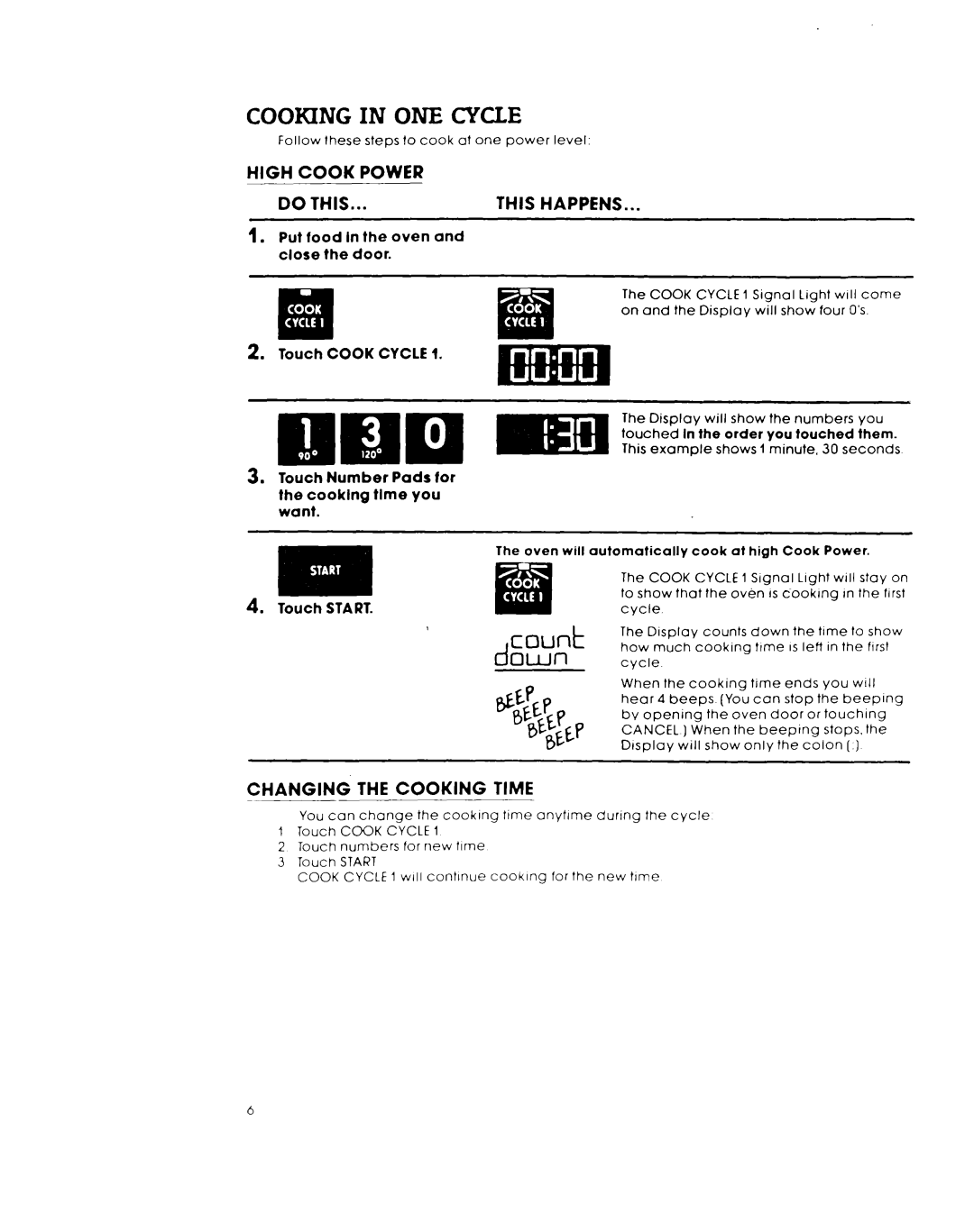 Whirlpool MW8650XL warranty Cooking in ONE Cycle, High Cook Power Do this, This Happens, Start Cook 