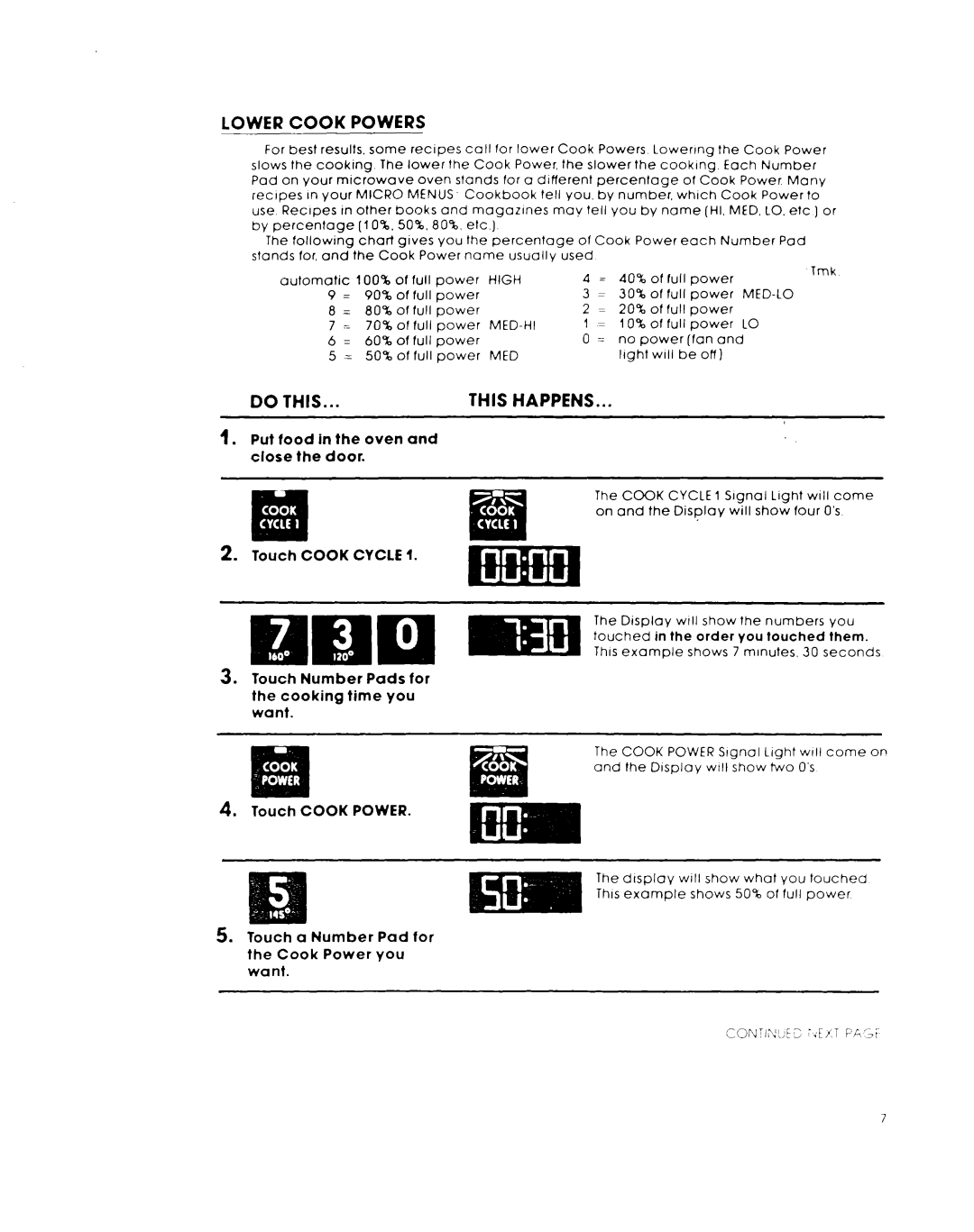 Whirlpool MW8650XL warranty 20%, Put food in the oven and close the door, Touch Number Pads for the cooking time you want 