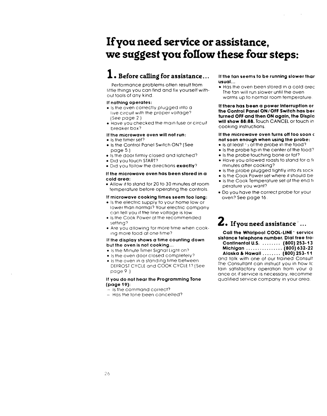 Whirlpool MW8650XL Ifyou need service or assistance, we suggest you follow these four steps, Before calling for assistance 
