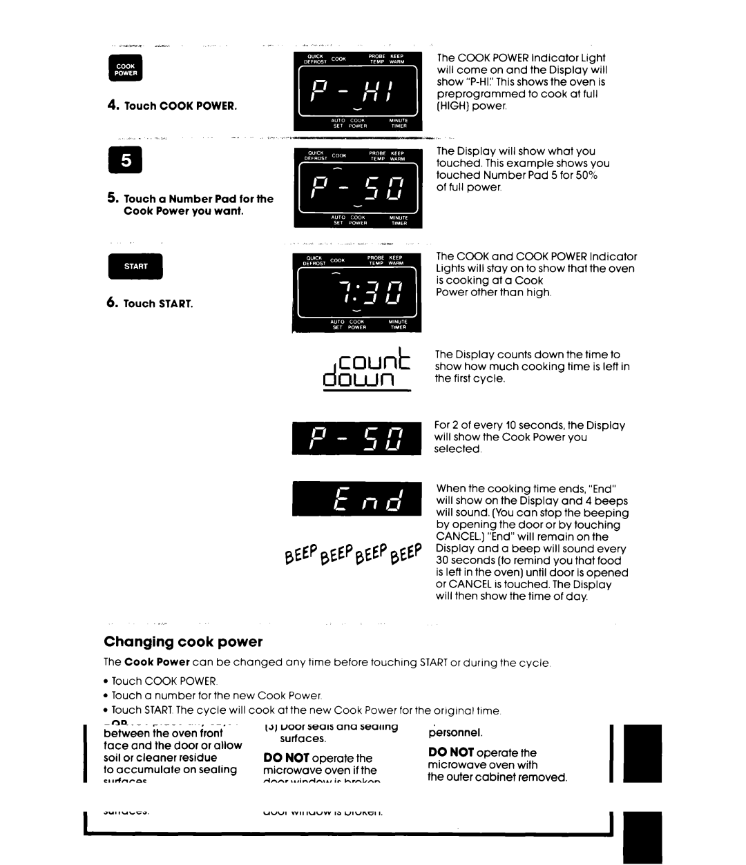 Whirlpool MW8650XS manual DQWtl, Changing cook power 