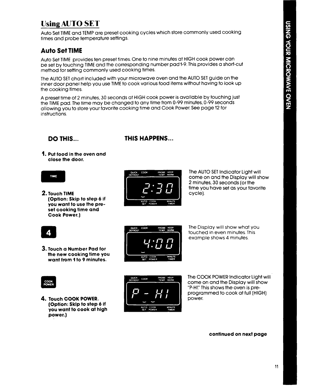 Whirlpool MW8650XS manual Using Auto SE?, Auto Set Time 