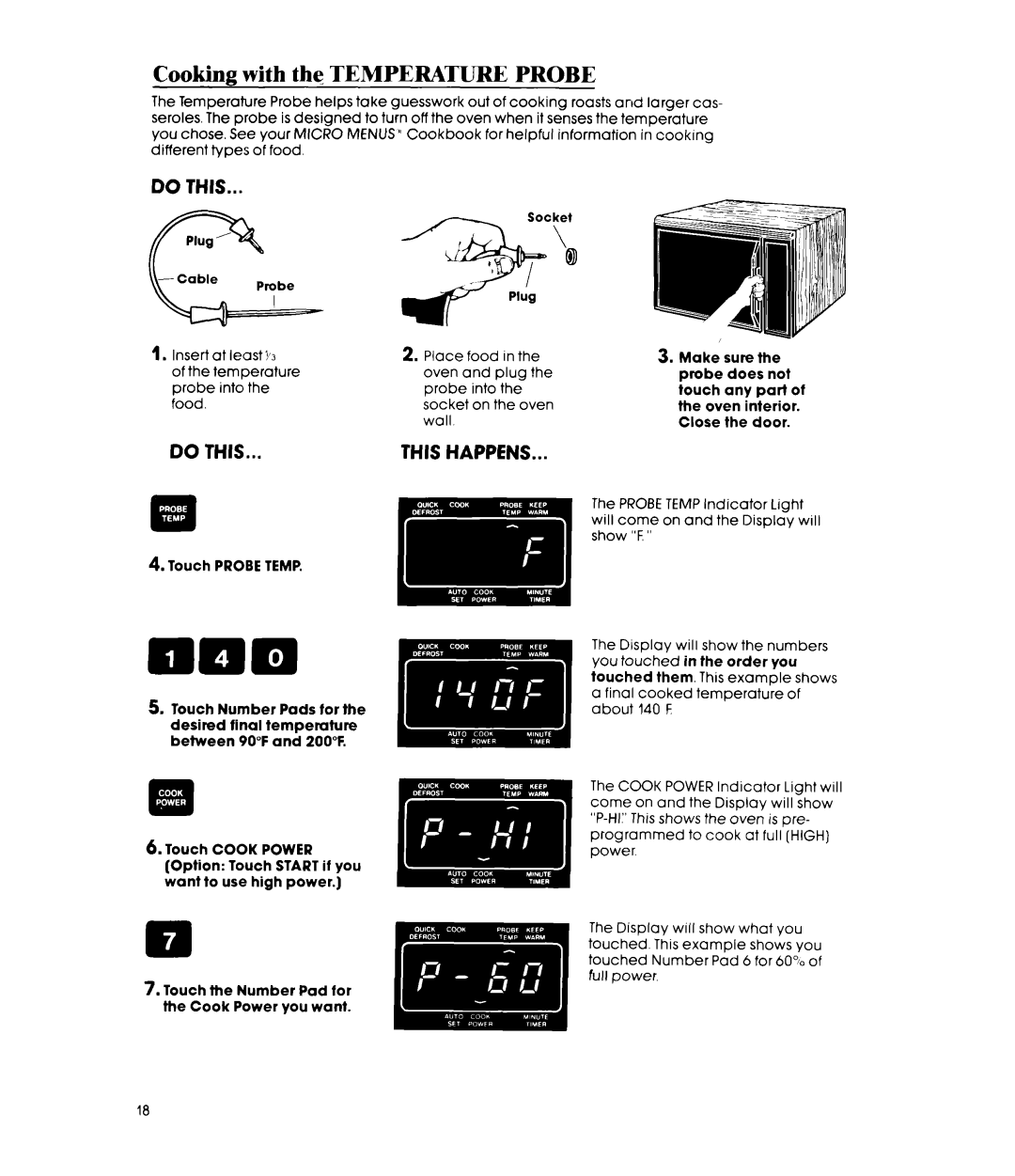 Whirlpool MW8650XS manual Cooking with theTEMPERATURE Probe 