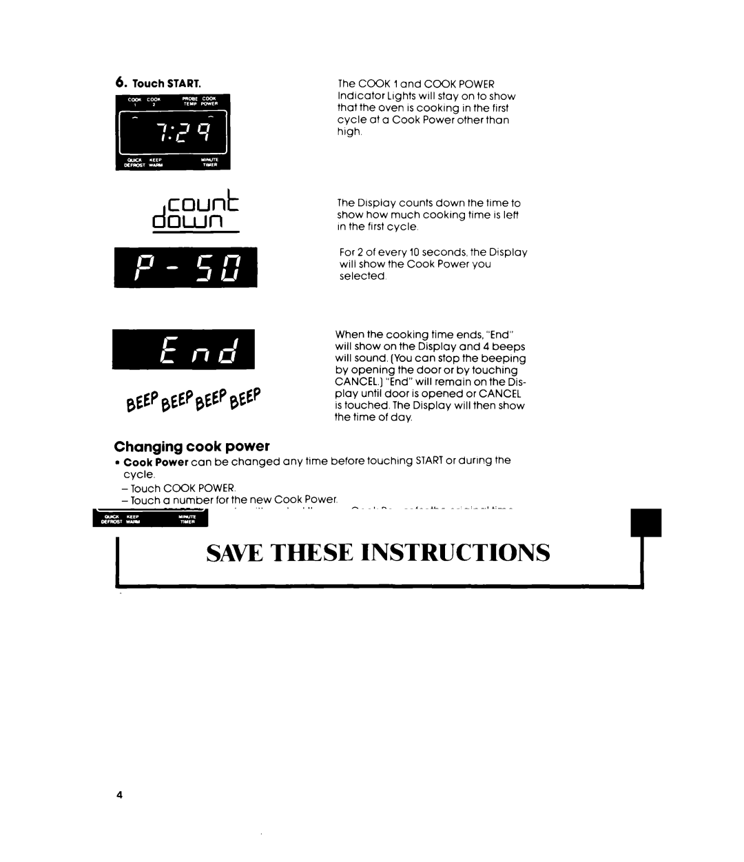 Whirlpool MW8700XR manual Count, Changing cook power 