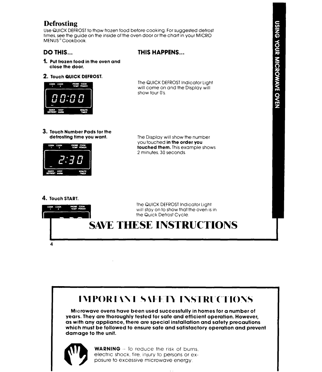 Whirlpool MW8700XR manual BEEPBEEPpEEPbEEP, Defrosting 