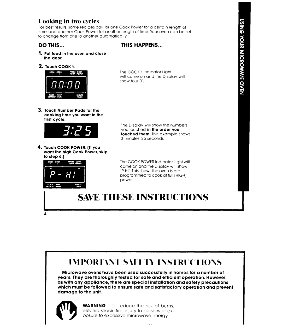 Whirlpool MW8700XR manual Cooking in two cycles 