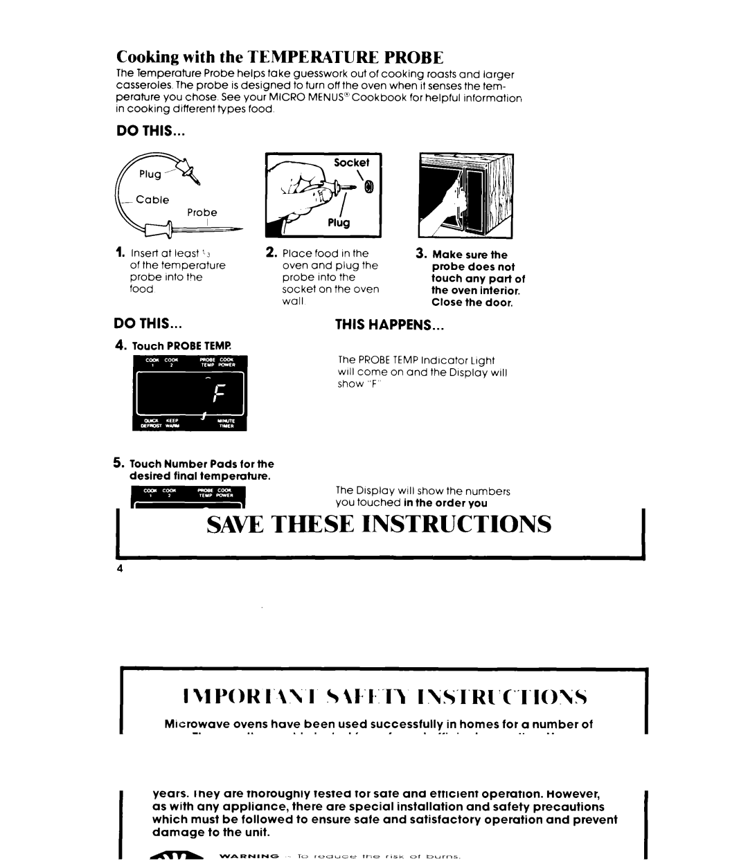 Whirlpool MW8700XR manual Cooking with the Temperature Probe 