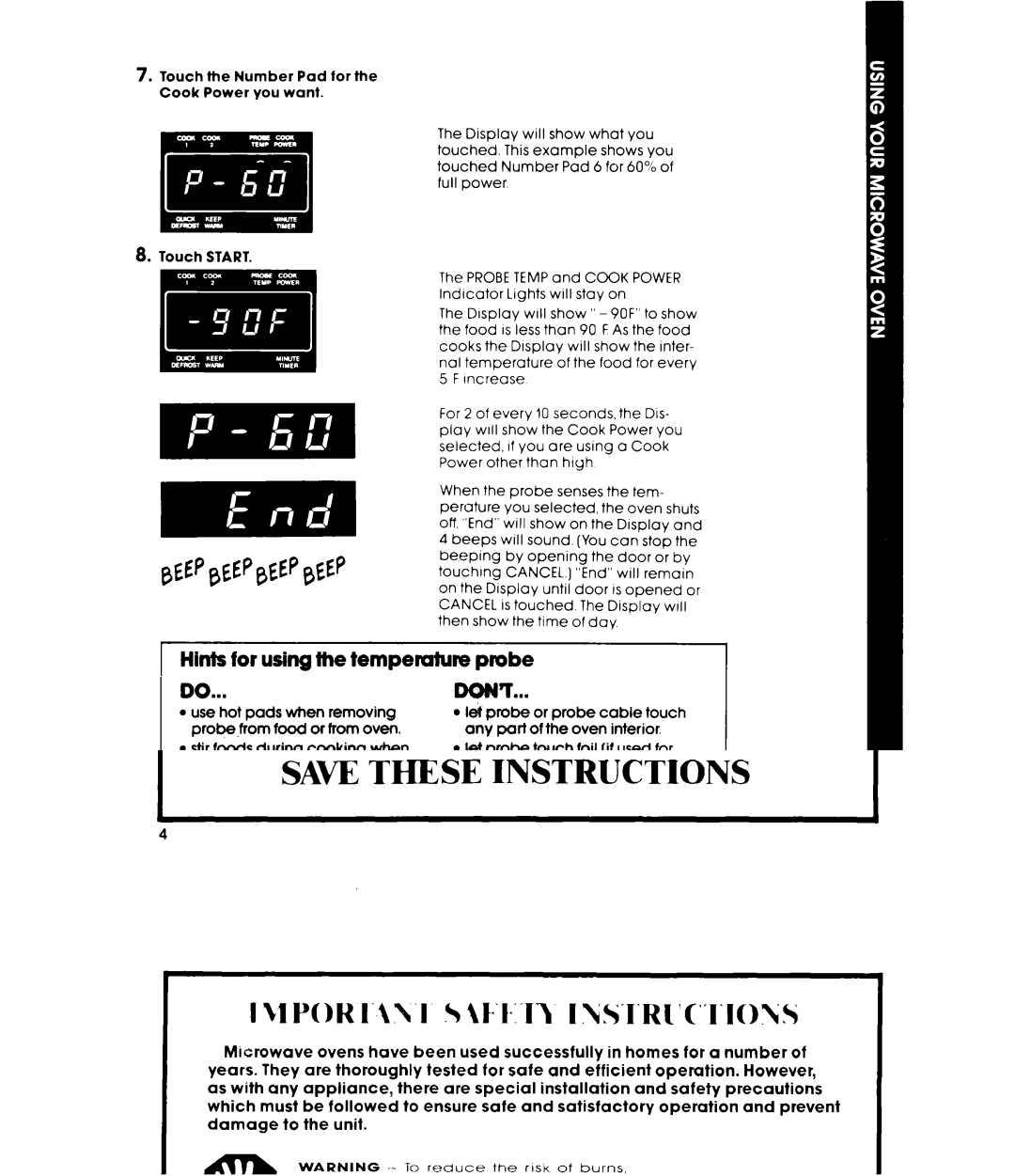 Whirlpool MW8700XR manual Hints for using the tempemtwe 