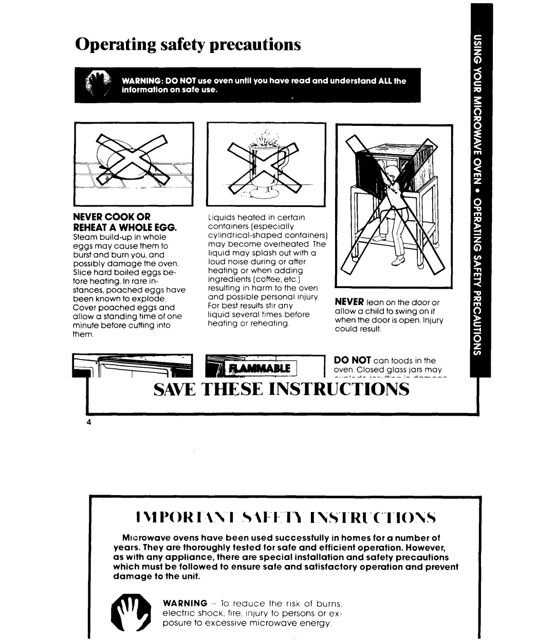 Whirlpool MW8700XR manual Operating safety precautions, Never Cook or Reheat a Whole EGG 