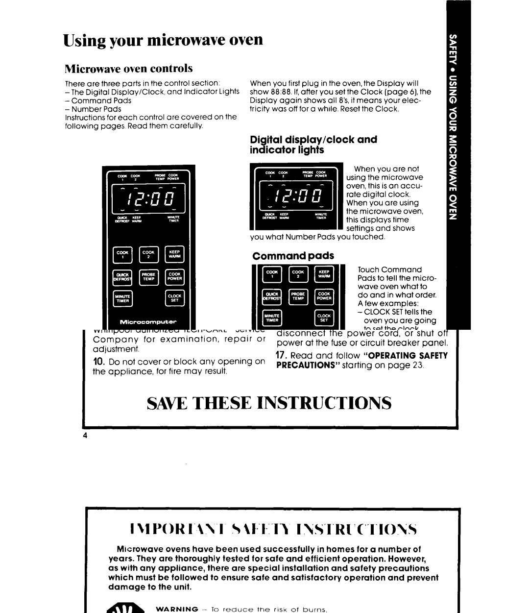 Whirlpool MW8700XR manual Using your microwave oven, Microwave oven controls, Digital display/clock and indicator lights 