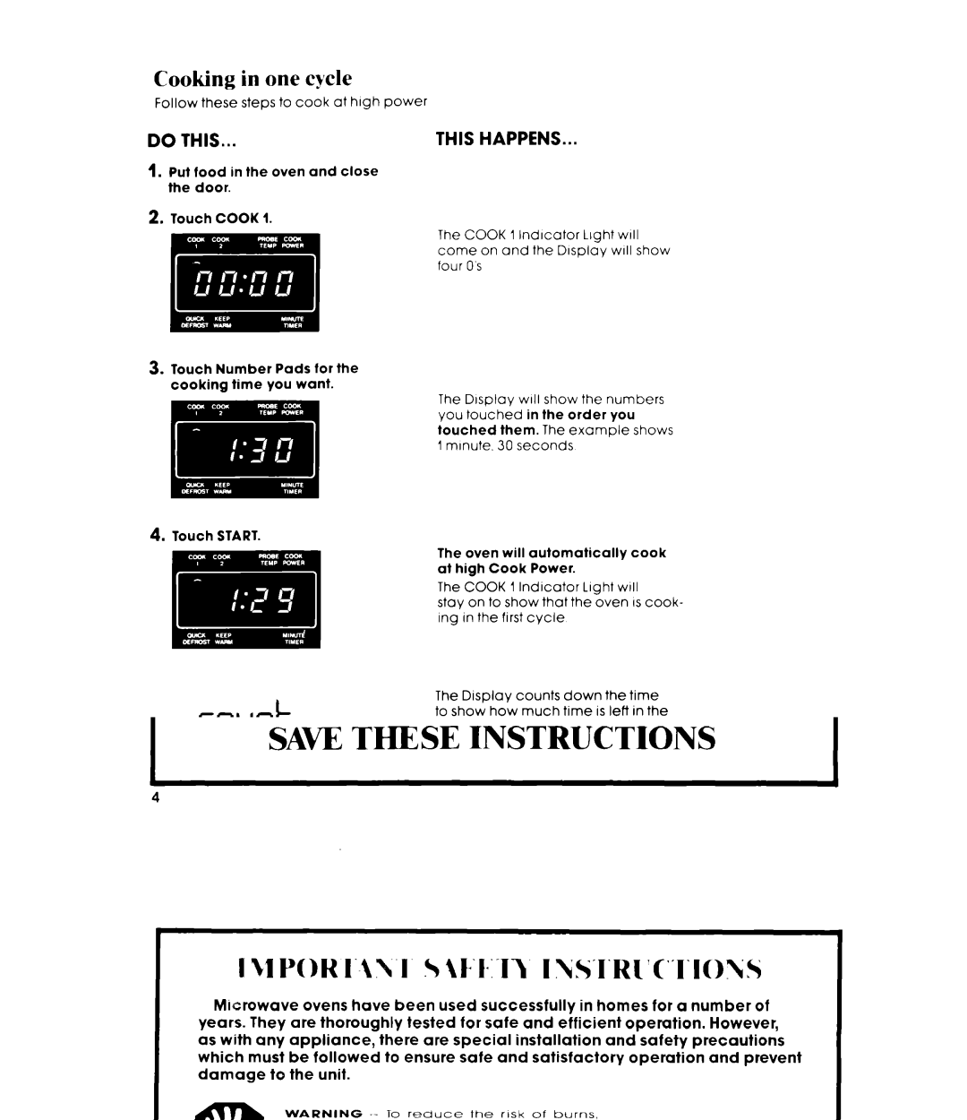 Whirlpool MW8700XR manual Cooking in one cycle, Changing the cooking time 