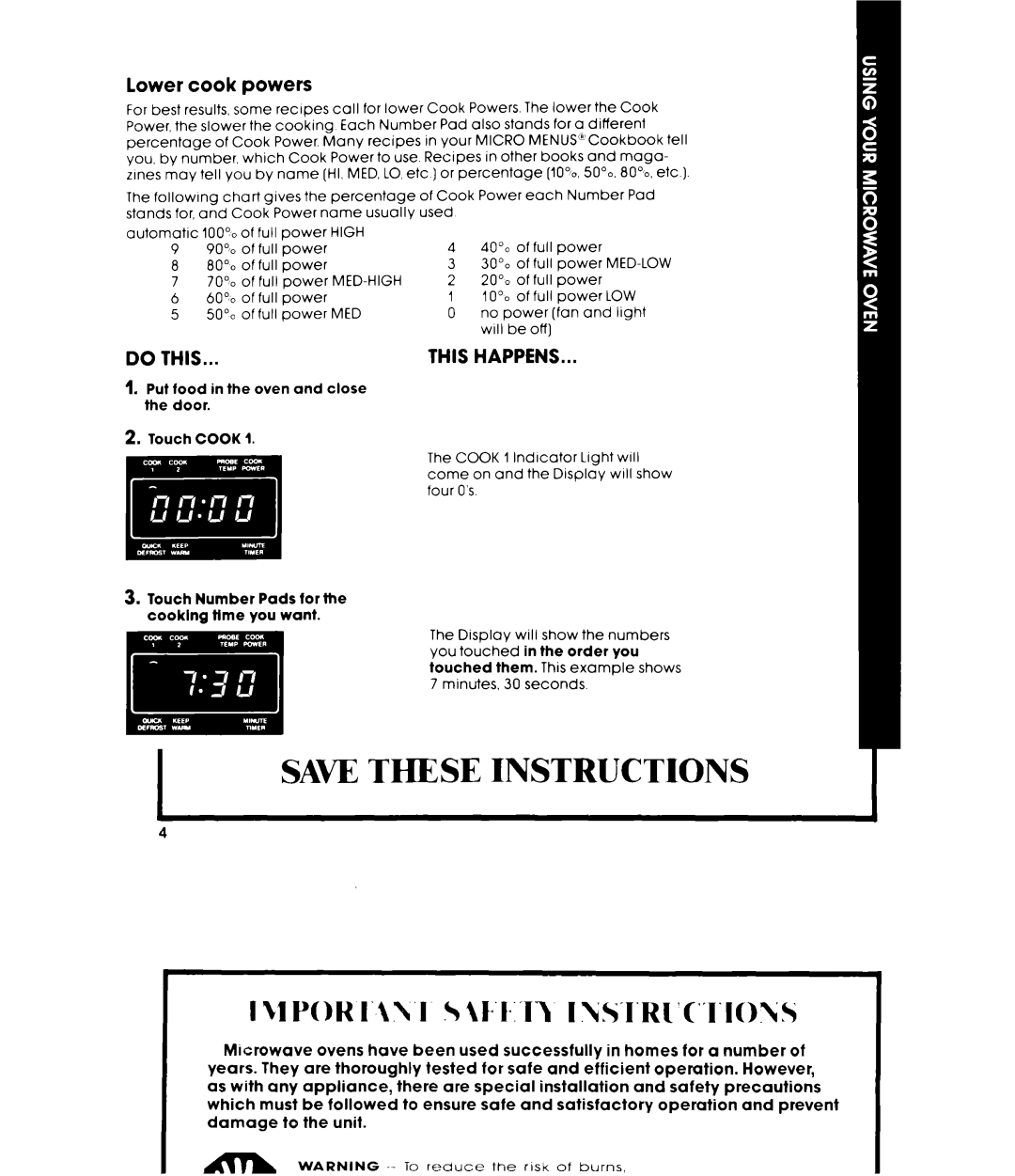 Whirlpool MW8700XR manual Lower cook powers, Med-High 