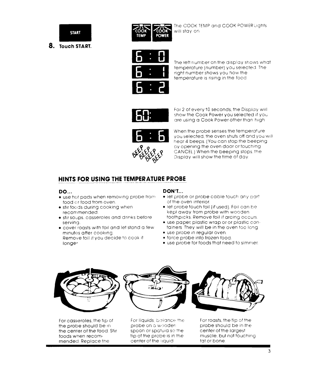 Whirlpool MW87OOXL manual Hints for Using the Temperature Probe, Don’T 