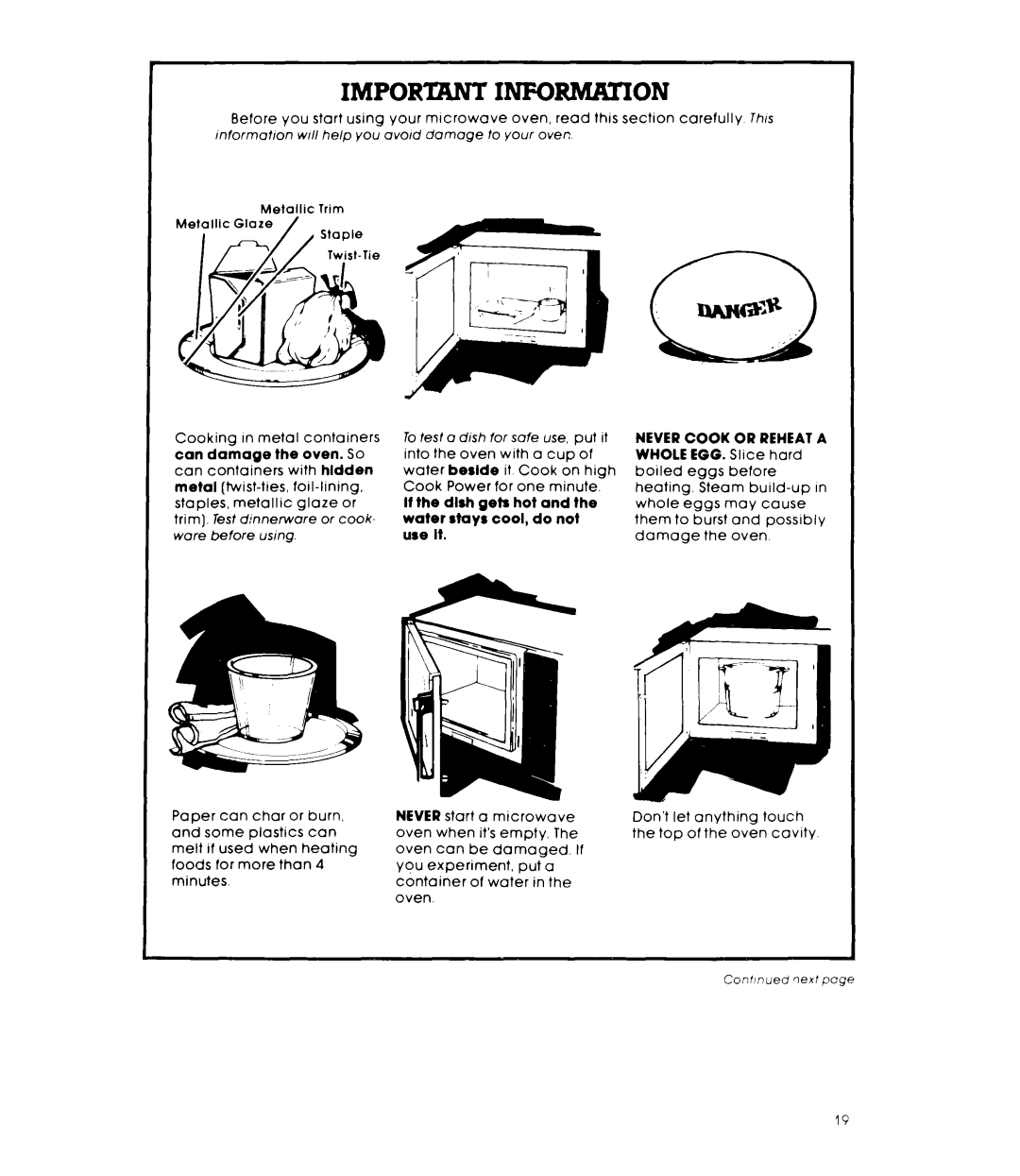 Whirlpool MW87OOXL manual Important Information 