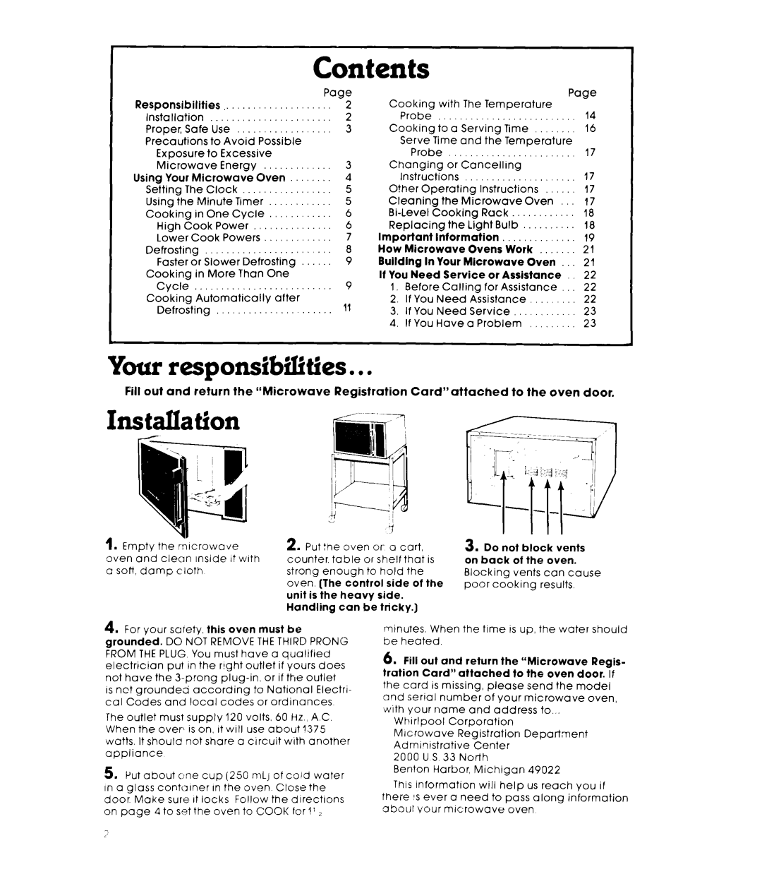 Whirlpool MW87OOXL manual Contents 