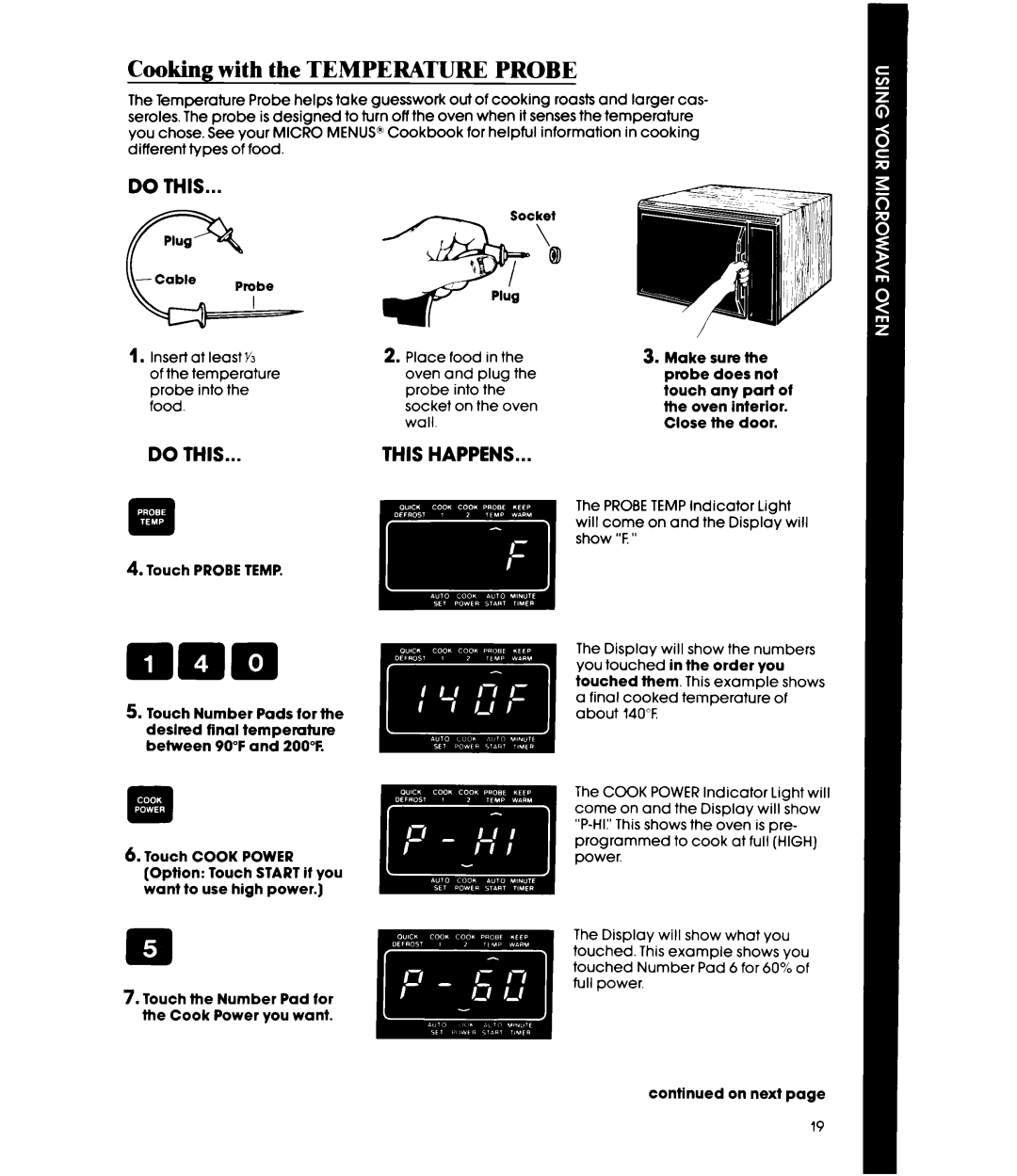 Whirlpool MW87OOXS manual Cooking with the Temperature Probe 