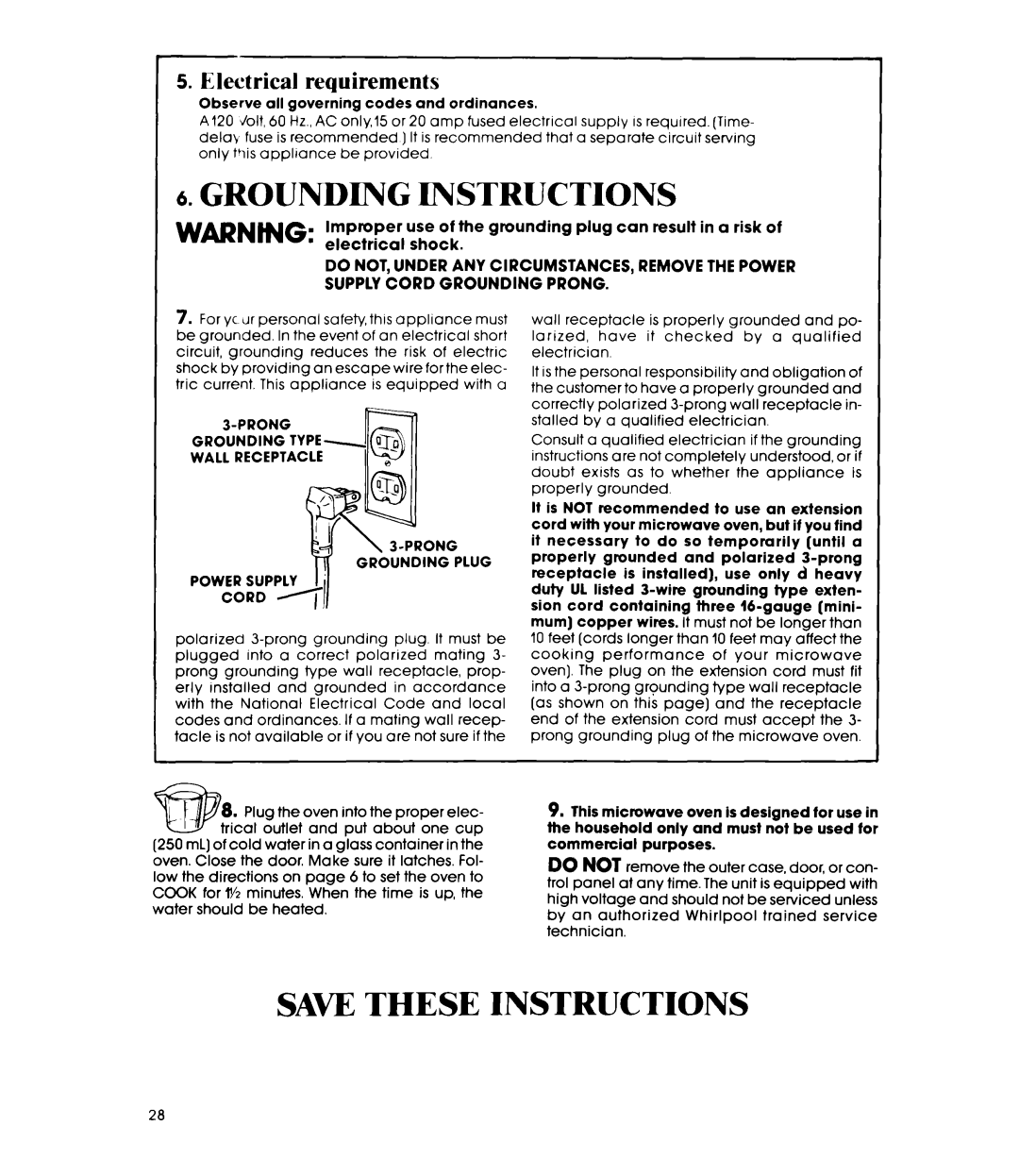 Whirlpool MW87OOXS Electrical requirements, Observe all governing codes and ordinances, Wall Receptacle cl e, PowlzPP+ 