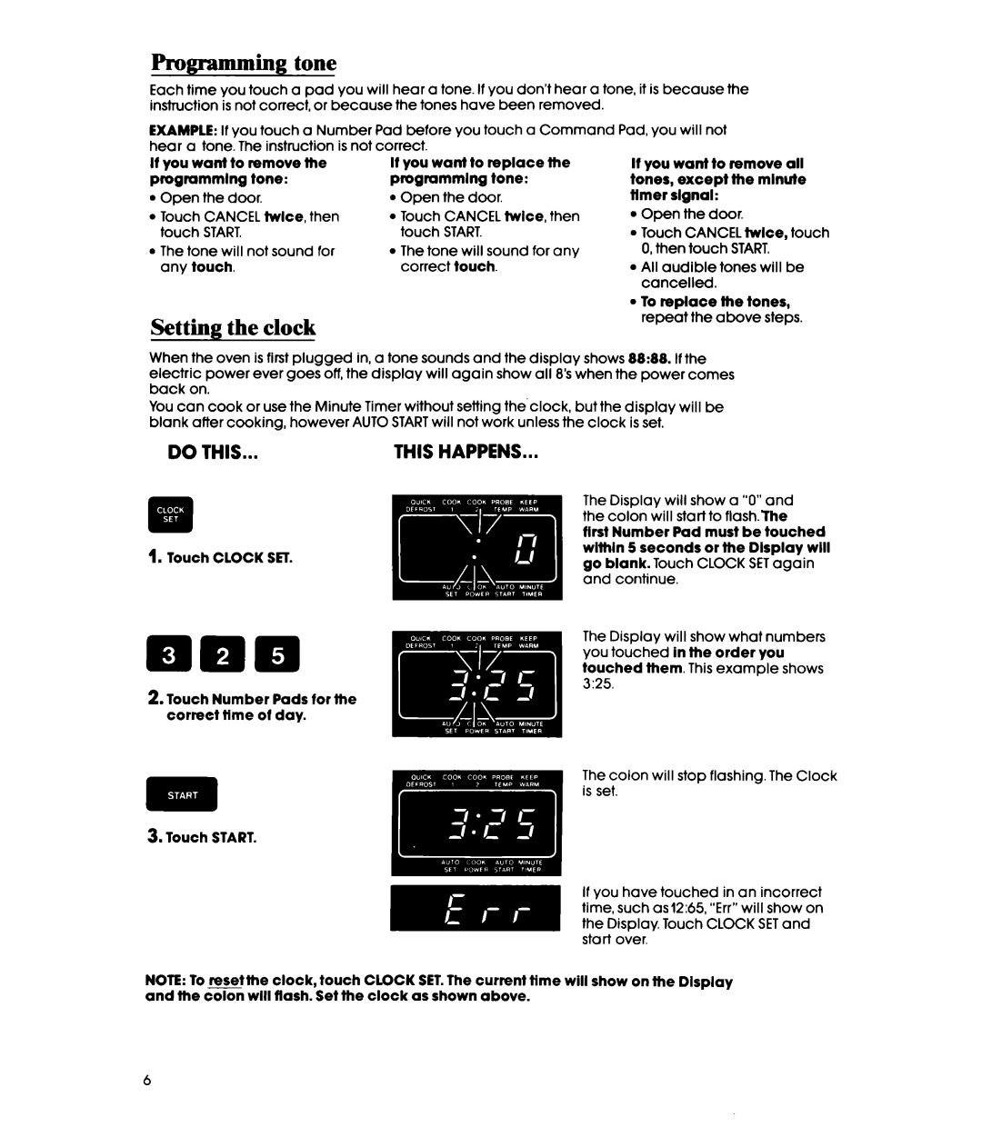 Whirlpool MW87OOXS manual Gramming tone, Setting the clock 