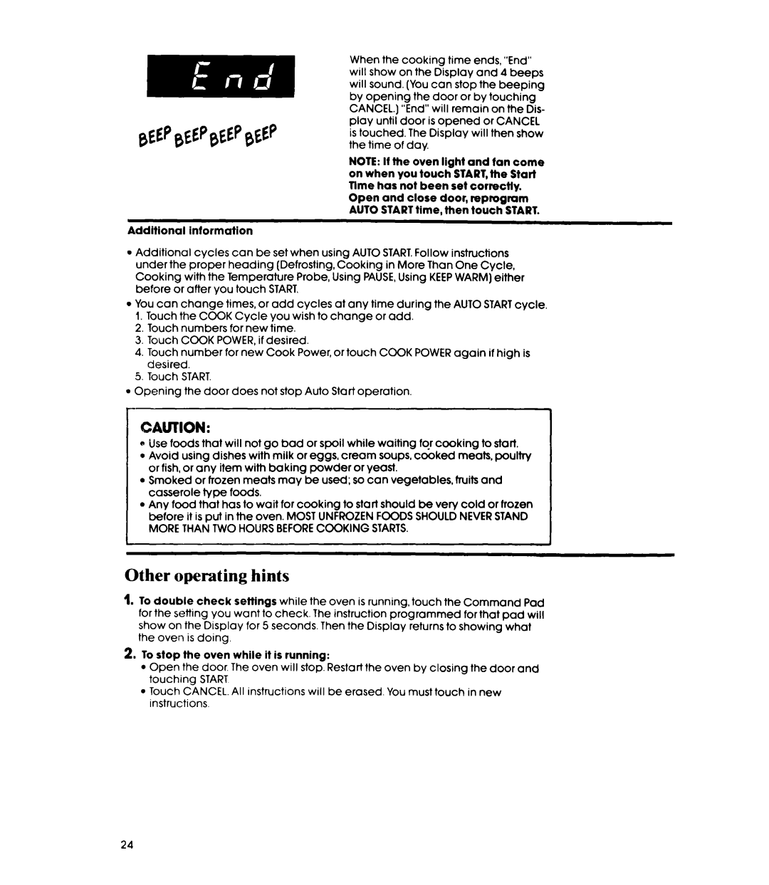 Whirlpool MW88OOXR manual Other operating hints, Additional intormation, To stop the oven while it is running 