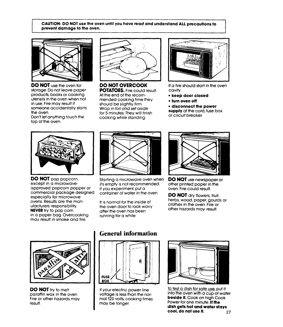 Whirlpool MW88OOXR manual General information, Prevent damage to the oven, Keep door closed l turn oven off 