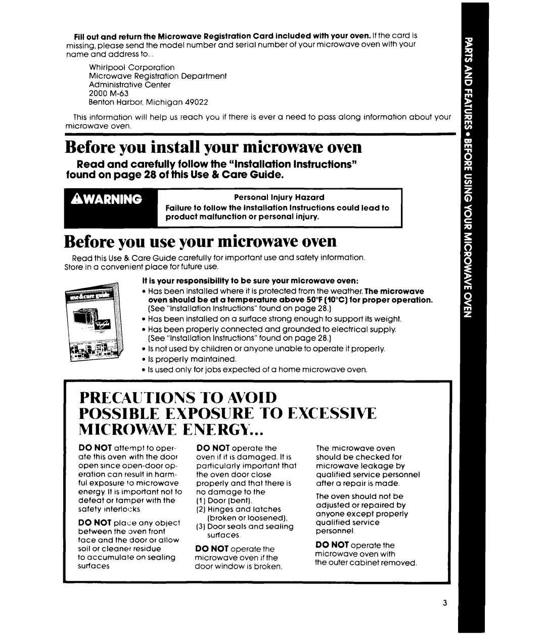 Whirlpool MW8901XS, MW8900XS manual Before you install your microwave oven, Before you use your microwave oven 