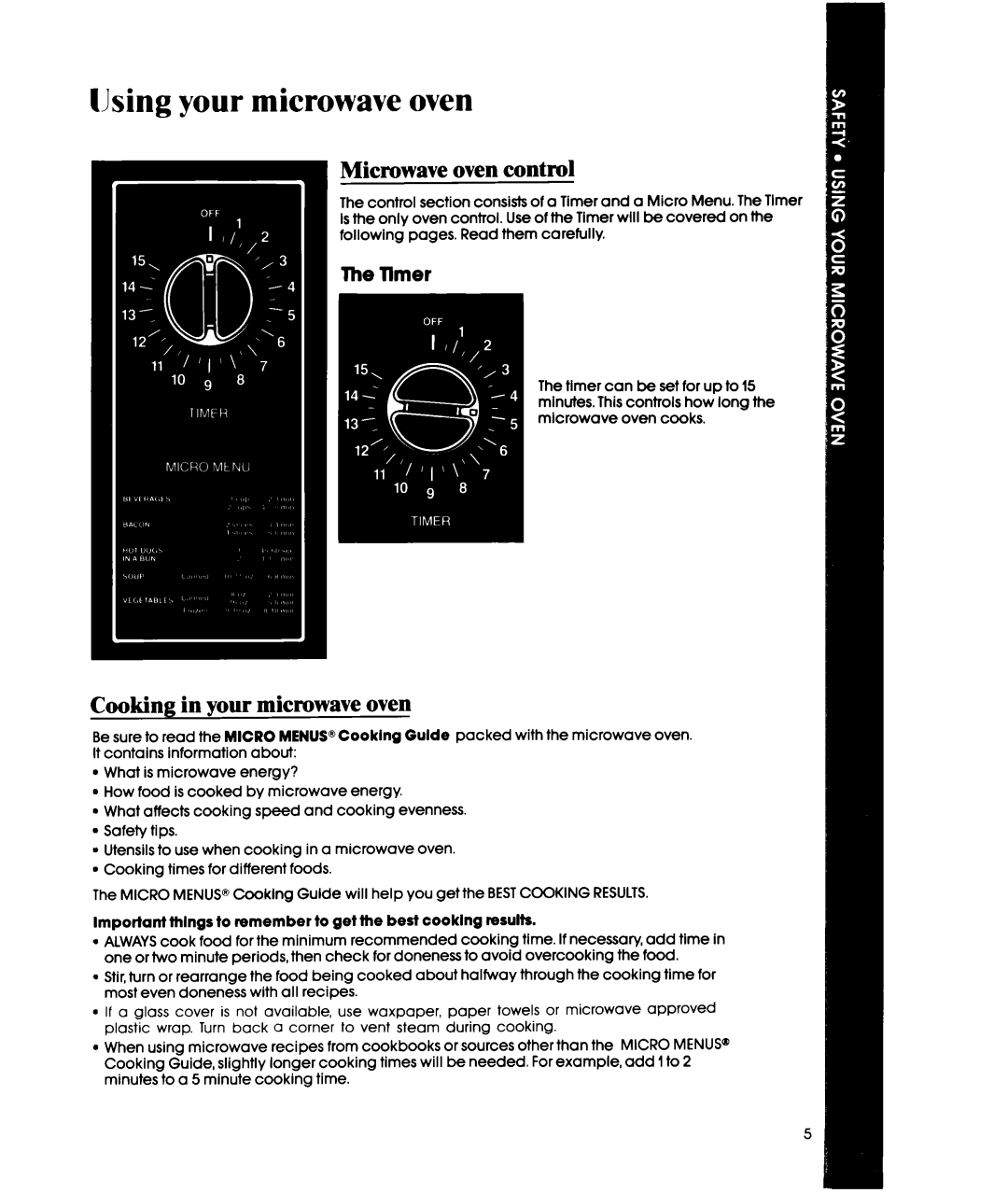 Whirlpool MWIOOOXW manual llsing your microwave oven, Microwave oven control, Cooking in your microwave oven, The llmer 