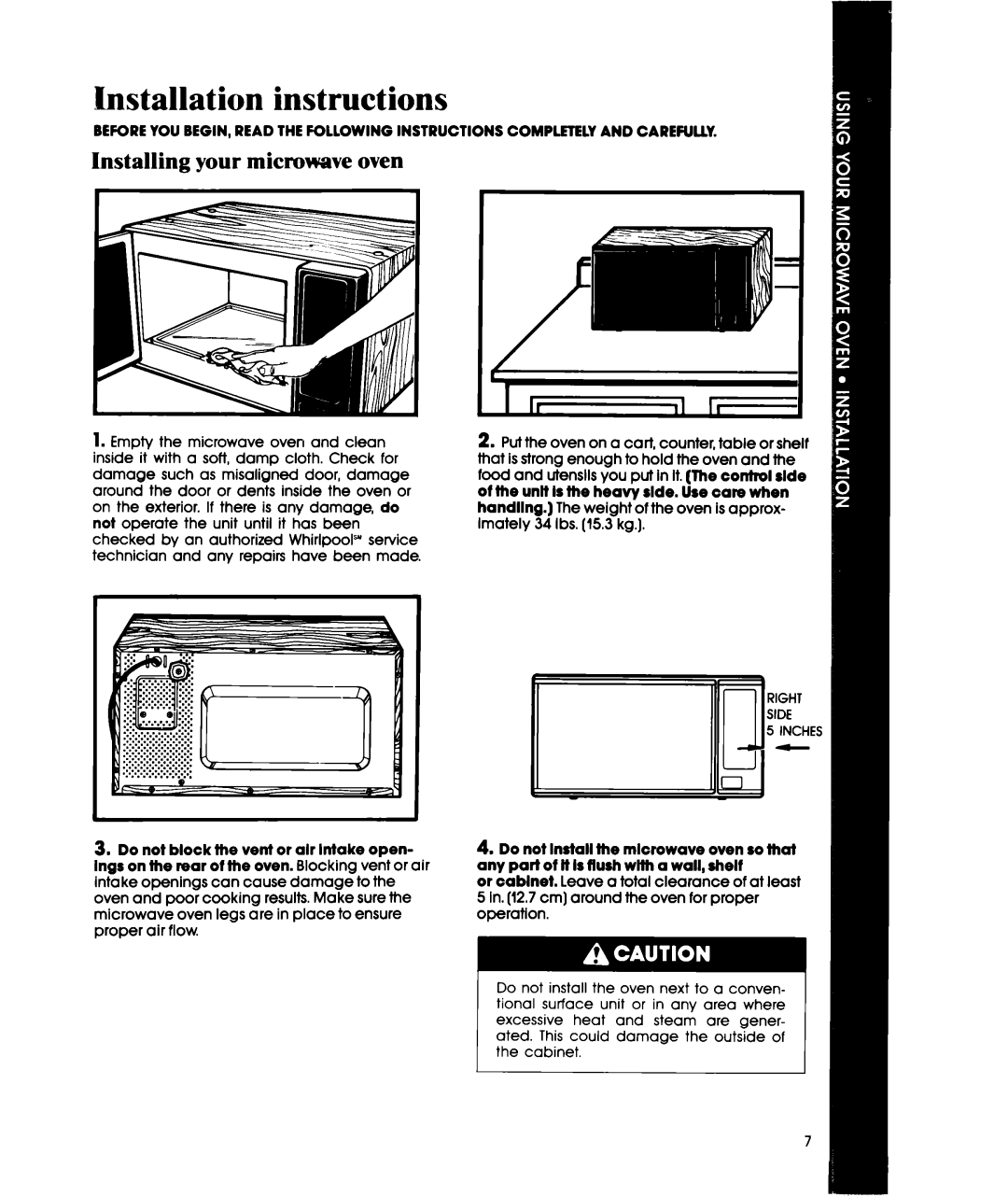Whirlpool MWIOOOXW manual Installation instructions, Installing your microwwe oven 
