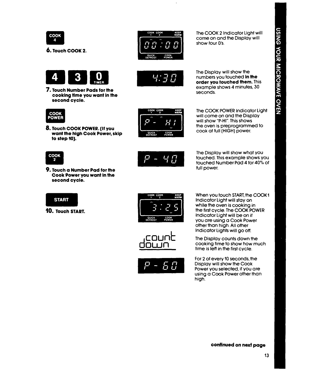 Whirlpool MWl501XS, MWl500XS manual Count, Down 