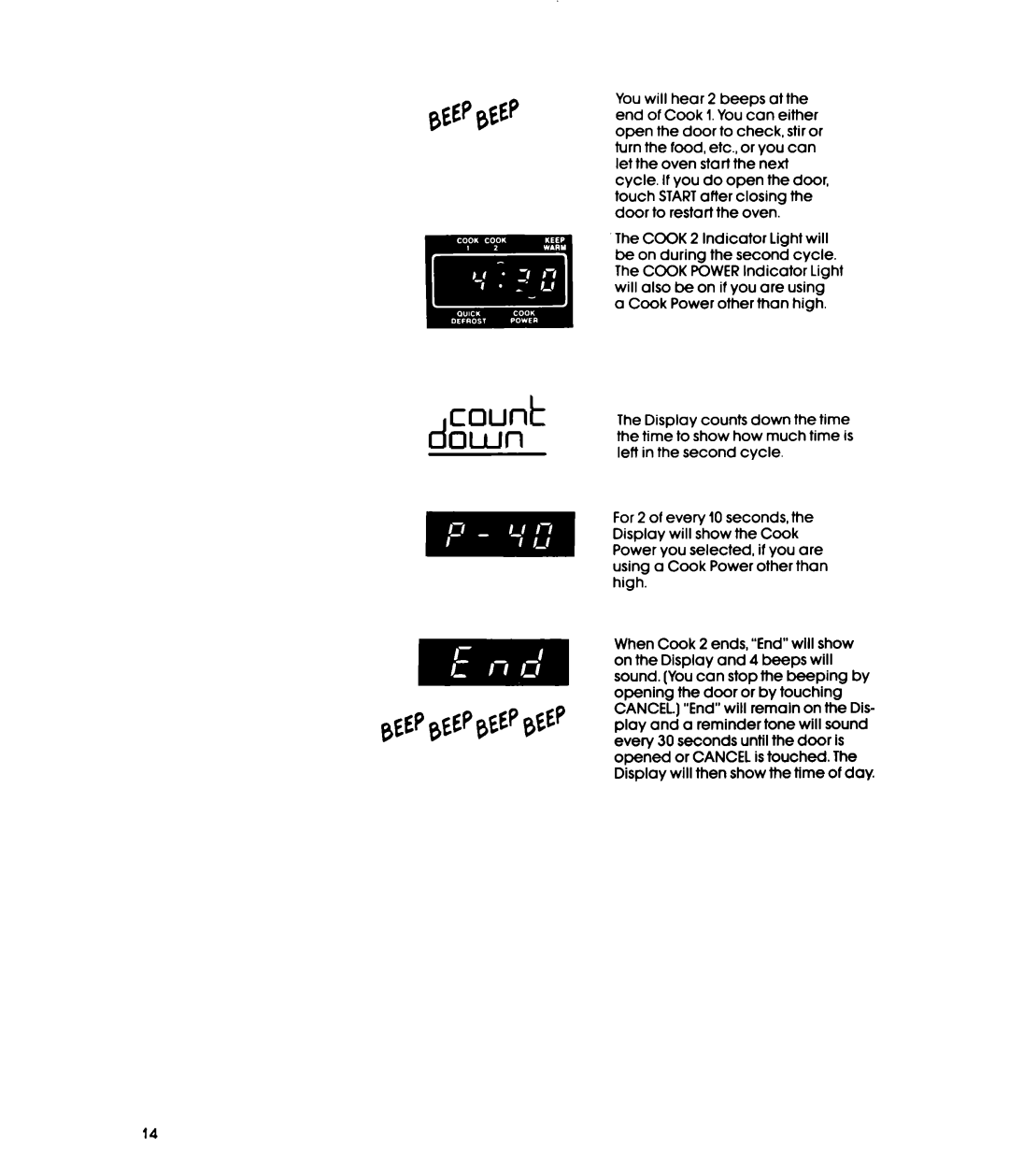 Whirlpool MWl500XS, MWl501XS manual Cook Power other than high 