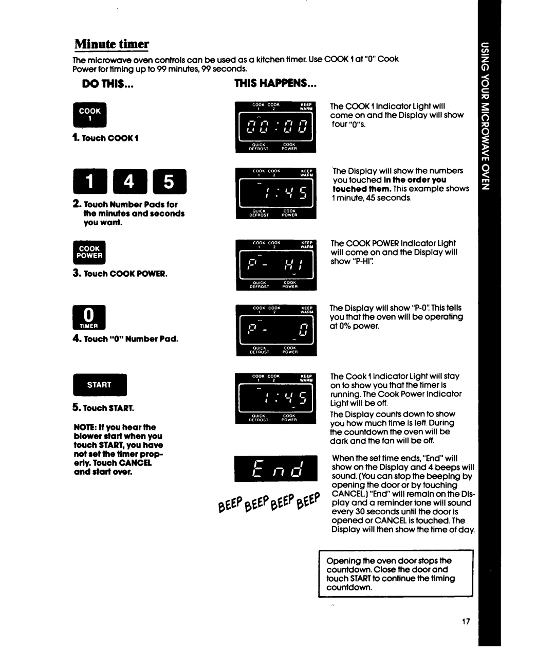 Whirlpool MWl501XS, MWl500XS manual Minute timer, Do this 