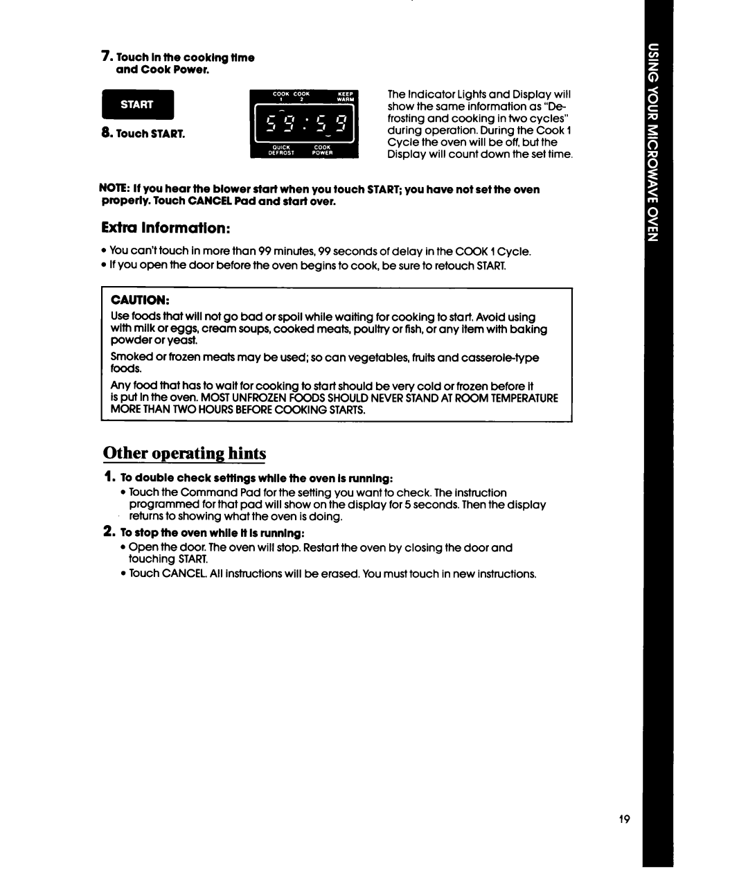 Whirlpool MWl501XS, MWl500XS manual Other operating hints, Extra Informatlon 